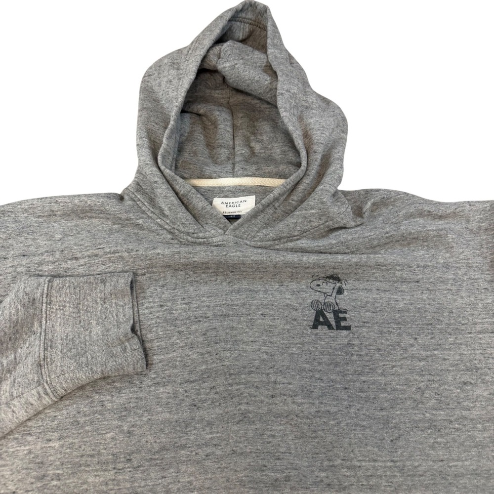 American Eagle Snoopy Graphic Hoodie Grey Relaxed Fit Peanuts Sweatshirt Large‎